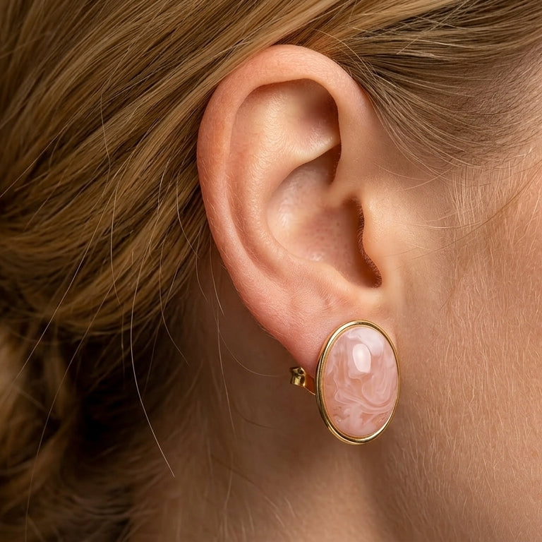 Aretes ovalo rosa pálido